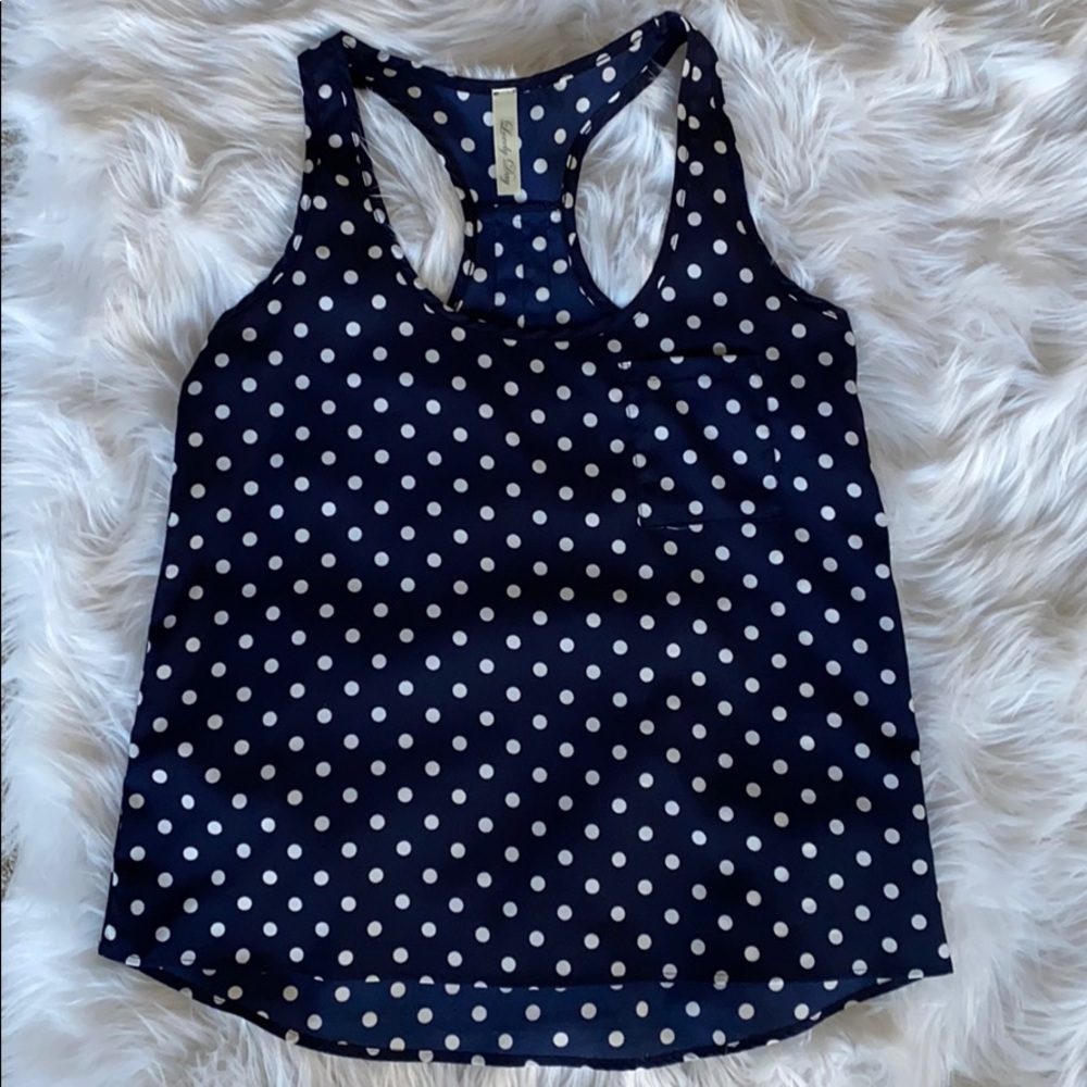 Lovely Day Navy & White Polka Dot Racerback Top